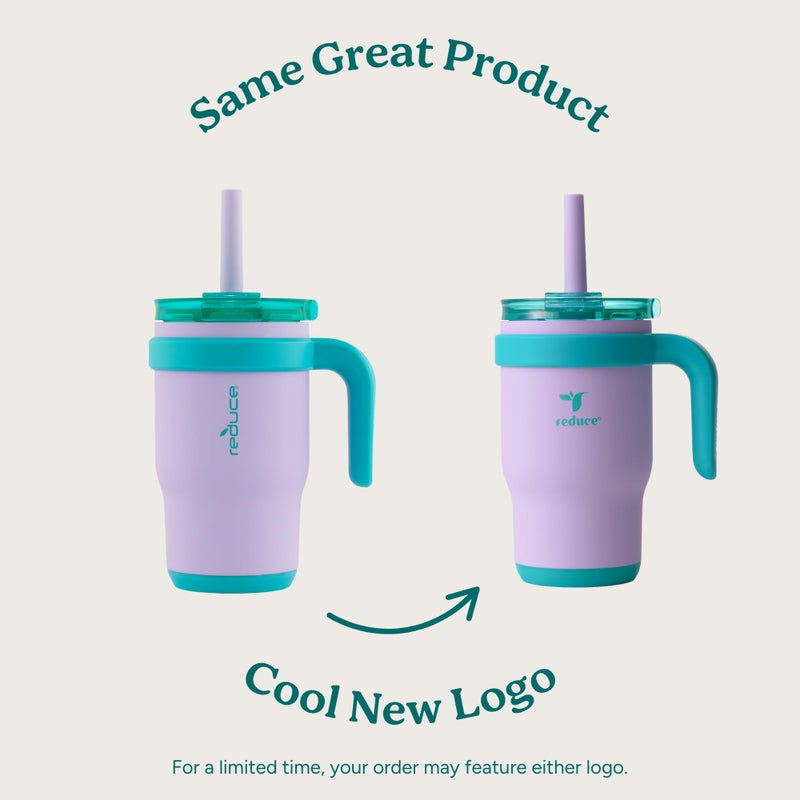 REDUCE 14 Oz Coldee Kids Tumbler with Lid and Straw - Coldee Insulated Travel Mug - Spill-Proof, Sweatproof Stainless Steel, BPA-Free - Includes Handle, Reusable Silicone Straw - Magnetic Purple - Image 2