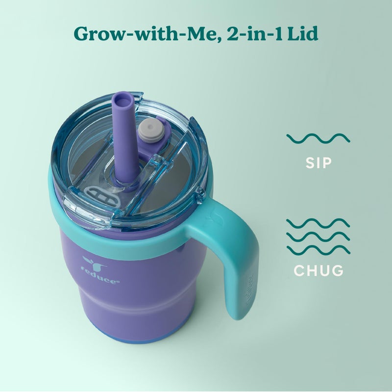 REDUCE 14 Oz Coldee Kids Tumbler with Lid and Straw - Coldee Insulated Travel Mug - Spill-Proof, Sweatproof Stainless Steel, BPA-Free - Includes Handle, Reusable Silicone Straw - Magnetic Purple - Image 5