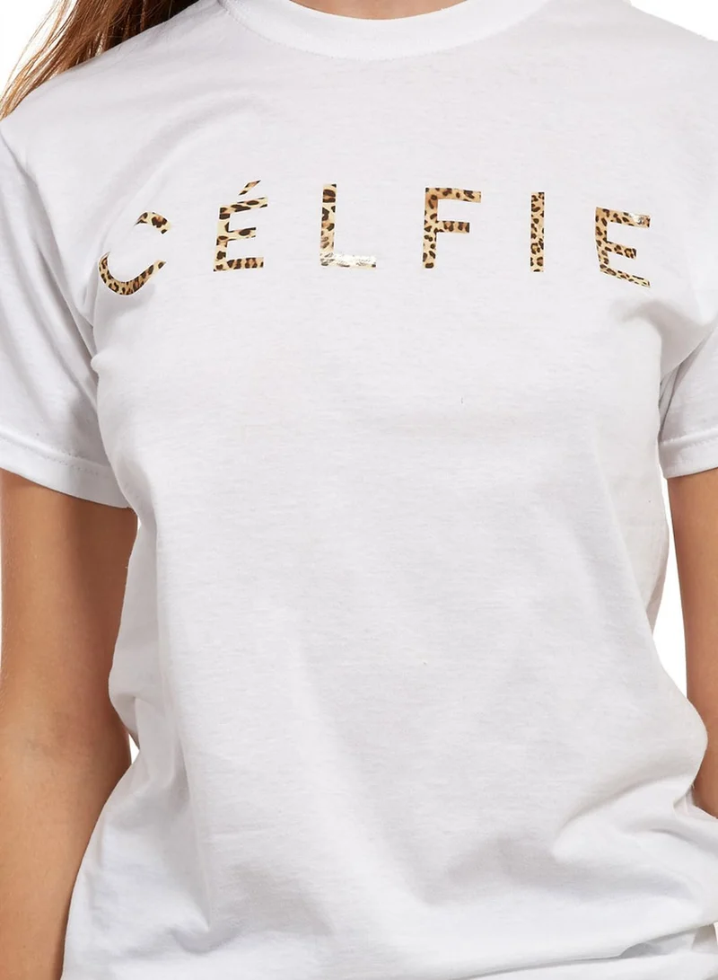Love Celfie Leopard Text Print T-Shirt