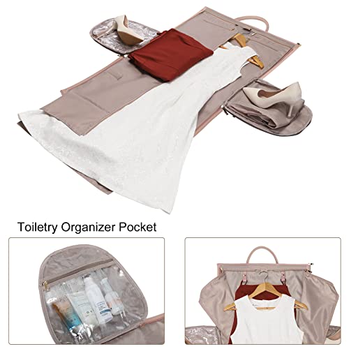 Modoker Women Convertible Leather Garment Bag with Shoulder Strap, Carry on Garment Duffel Bag - 2 in 1 Hanging Suitcase Suit Travel Bags Pink - Image 2