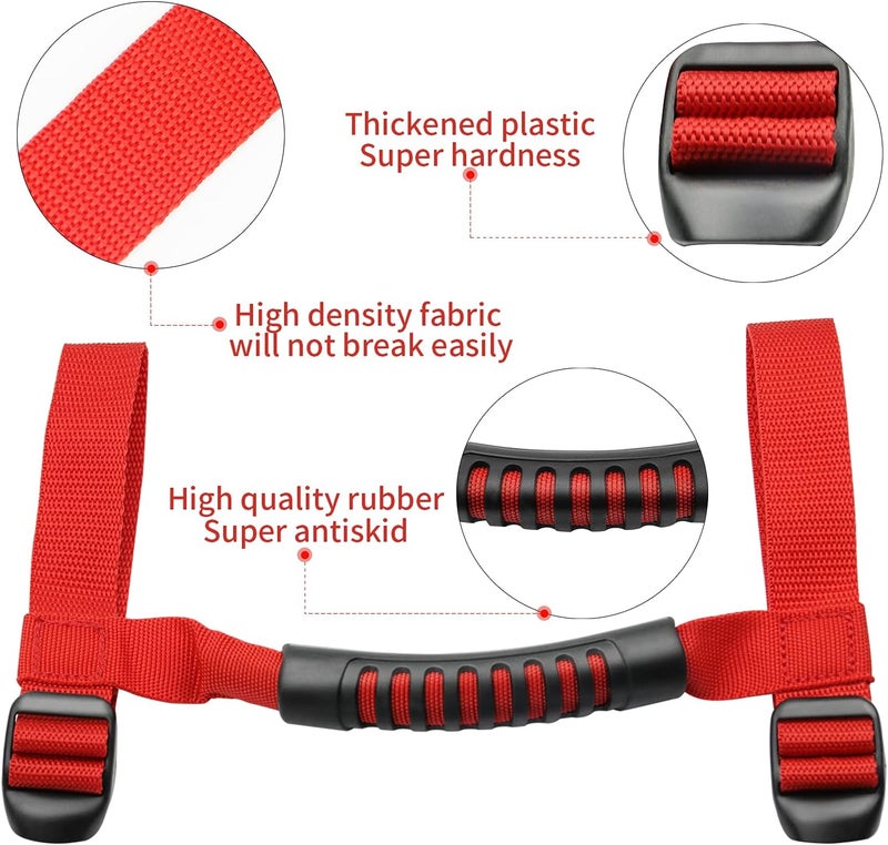 Bentolin 4 x Roll Bar Grab Handles Grip Handle Red Holder Compatible with Jeep Wrangler Accessories 1987-2021 YJ TJ LJ JK JL Sports Sahara Freedom Rubicon X & Unlimited - Image 3