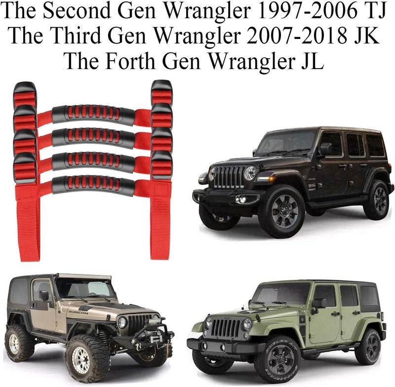 Bentolin 4 x Roll Bar Grab Handles Grip Handle Red Holder Compatible with Jeep Wrangler Accessories 1987-2021 YJ TJ LJ JK JL Sports Sahara Freedom Rubicon X & Unlimited - Image 2