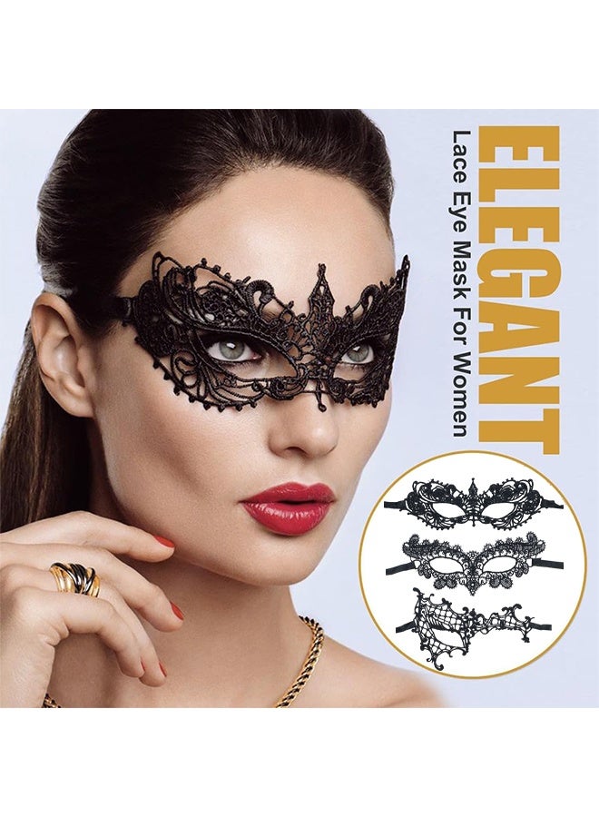 قناع تنكري للبالغين مكون من 3 قطع، أقنعة دانتيل ممتعة غامضة للنساء والرجال، غطاء رأس من الدانتيل، قناع تنكري رائع من الدانتيل لحفلات الليل، قناع تنكري أسود - Image 5