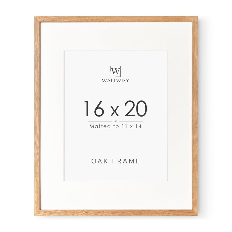 wallwisy 16x20 Picture Frame, Solid Oak 16x20 Picture Frame with Mat, 20x16 Natural Wood Frame for Wall Art Photo, Set of 1 - Image 1