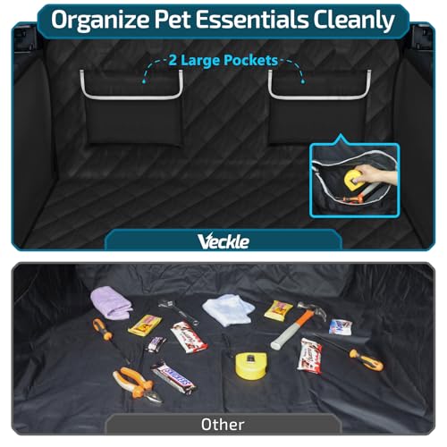 Veckle SUV Cargo Liner for Dogs, Water Resistant Dog Trunk Cover with Side Flap Protector 2 Large Pockets Pet Seat Cover for SUV Sedans Vans with Bumper Flap, Non-Slip, Large Universal Fit, Black - Image 3