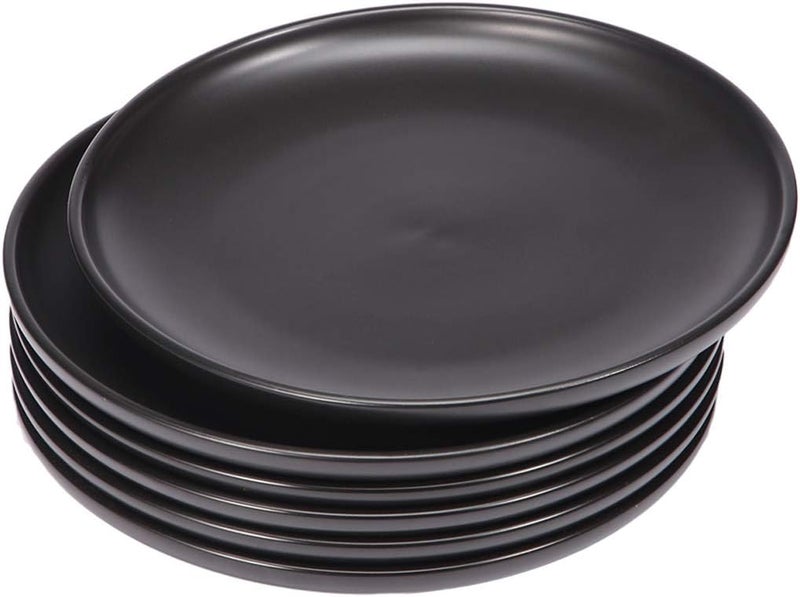 BonNoces Matte Black Porcelain Dinner Plate Set 8Inch Modern Round Reusable Lunch  Dessert Plates 6 Count - Image 1