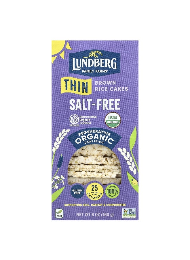 Lundberg Lundberg, Organic Thin Brown Rice Cakes, Salt-Free, 6 oz (168 g) - Image 1