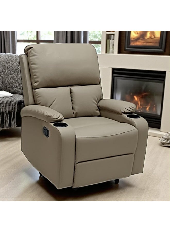 مفروشات صابر واخوانه (ذ.م.م) SBF Single Seater PU Leather Manual Recliner with Cup Holders - Modern Design, Ultimate Comfort, One-Seat Relaxing Chair, Ideal Living Room Furniture For Home Relaxation Experience, Beige - Image 5