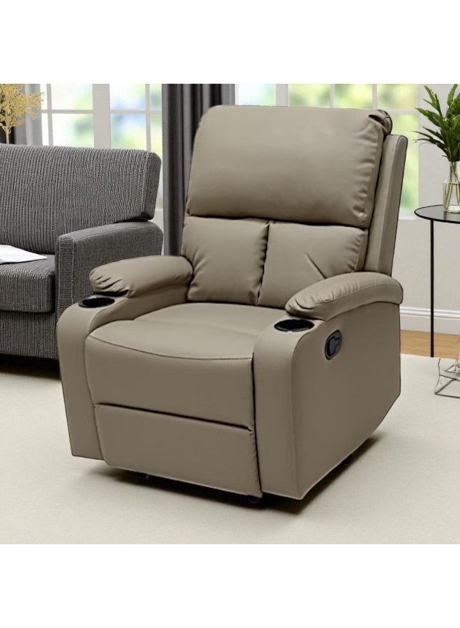 مفروشات صابر واخوانه (ذ.م.م) SBF Single Seater PU Leather Manual Recliner with Cup Holders - Modern Design, Ultimate Comfort, One-Seat Relaxing Chair, Ideal Living Room Furniture For Home Relaxation Experience, Beige - Image 4