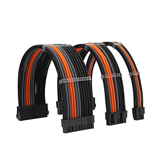 Formulamod Sleeve Extension Power Supply Cable Kit 18AWG ATX 24P+ EPS 8-P+PCI-E8-P with Combs for PSU to Motherboard/GPU Fm-NCK3 (Black Orange Grey) - Image 1