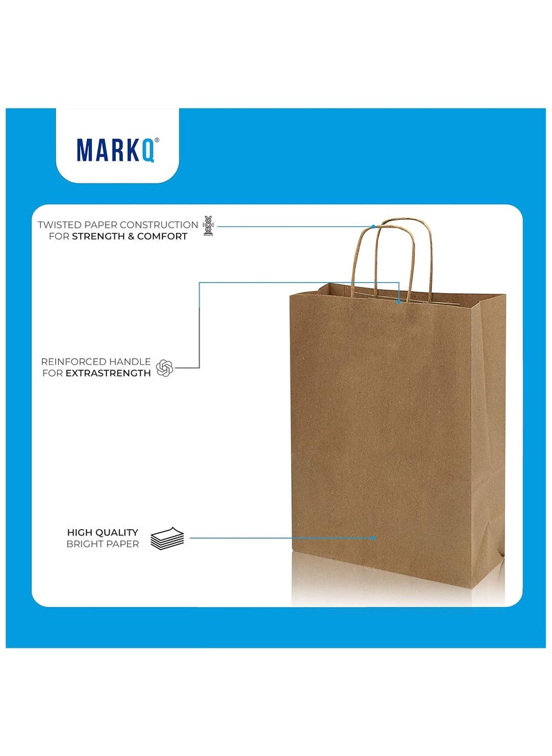 MARKQ - Brown Paper bags with handles 33 x 26 x 12 cm Large Kraft Gift bags for Birthday Party Supplies, Weddings, Shopping, Presents (12 Bags) - Image 1
