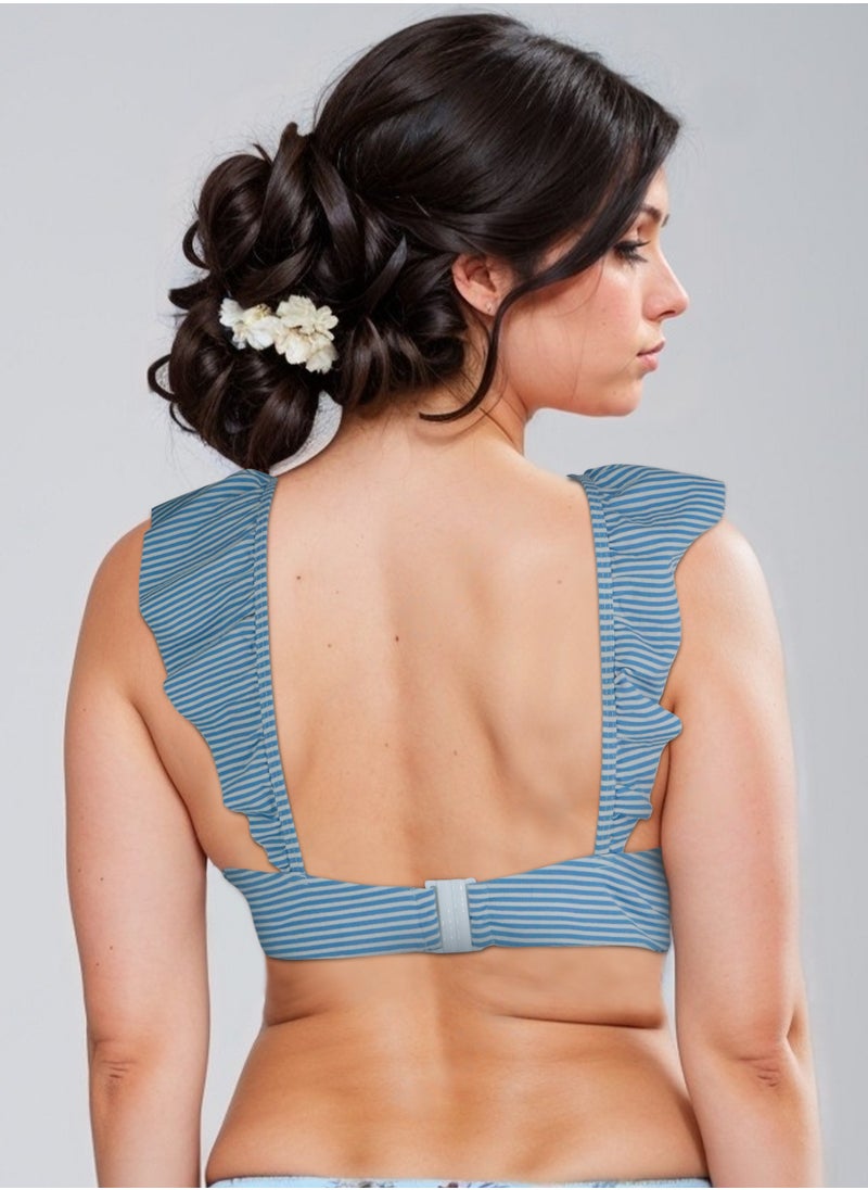Sheluxe Sheluxe Women's Ruffle V-Neck Bra – Adjustable & Comfortable Fit, Breathable Solid Strapped Design with Back Hook Closure, Soft Padded Bra  - Image 2