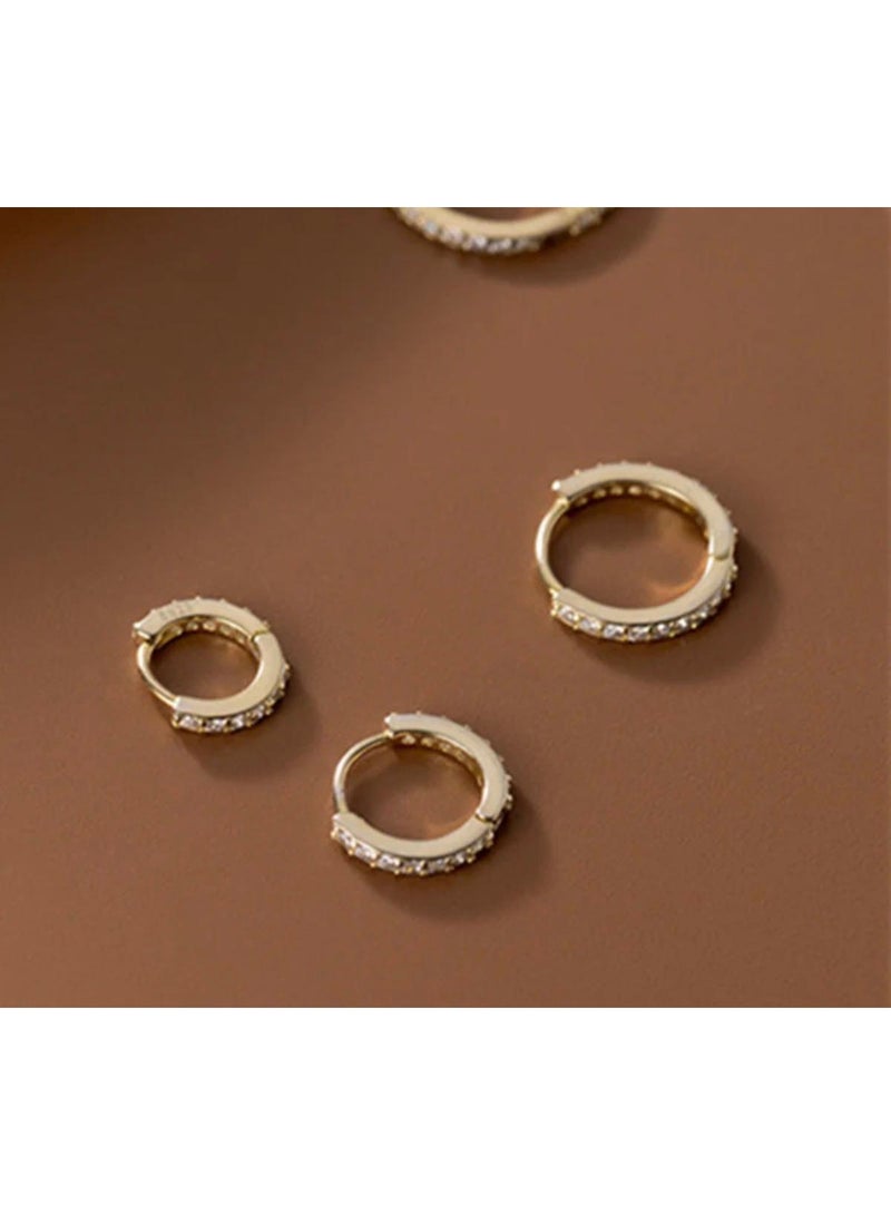 Modern Gold-Tone Huggie Hoops – Elegant Dainty Sparkling Crystal Pavé Earrings for Women
