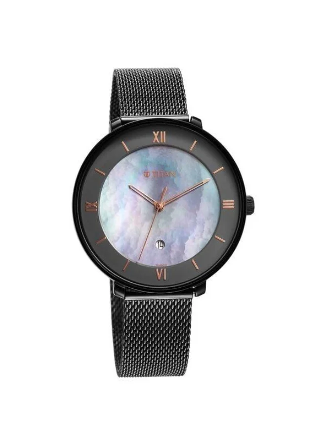 تيتان Workwear Quartz Analog with Date Multicolour Mother of Pearl Dial Black Stainless Steel Strap Watch for Women - 2651QM04