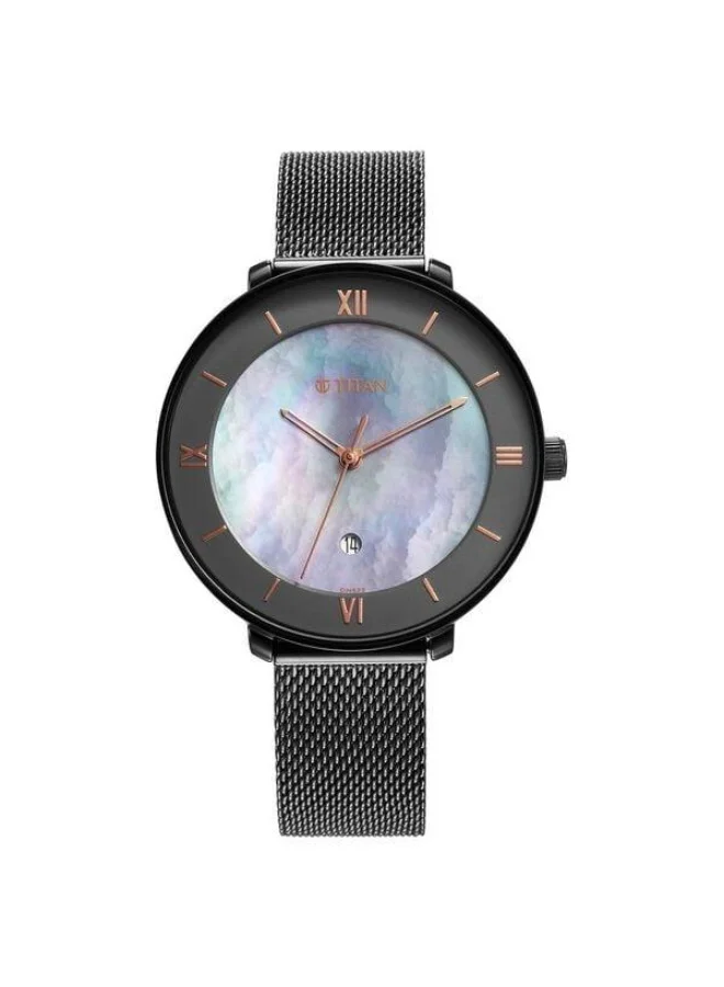 تيتان Workwear Quartz Analog with Date Multicolour Mother of Pearl Dial Black Stainless Steel Strap Watch for Women - 2651QM04