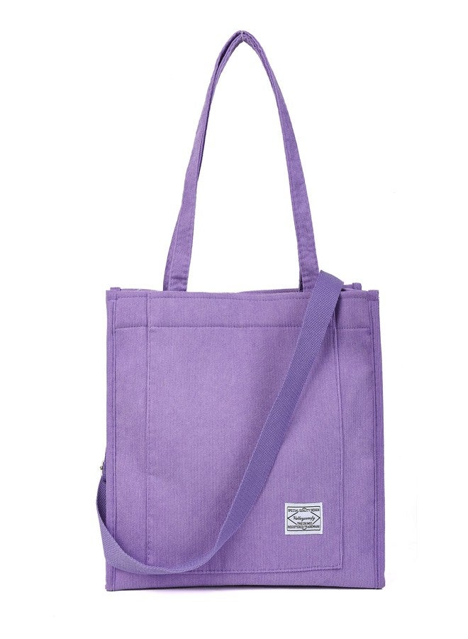 Valleycomfy Vintage Casual Corduroy Tote Bags Women Hobo Crossbody Bag Purse for Women Travel Shoulder Bags Handbags Eco Bag, Purple, Large - Image 1