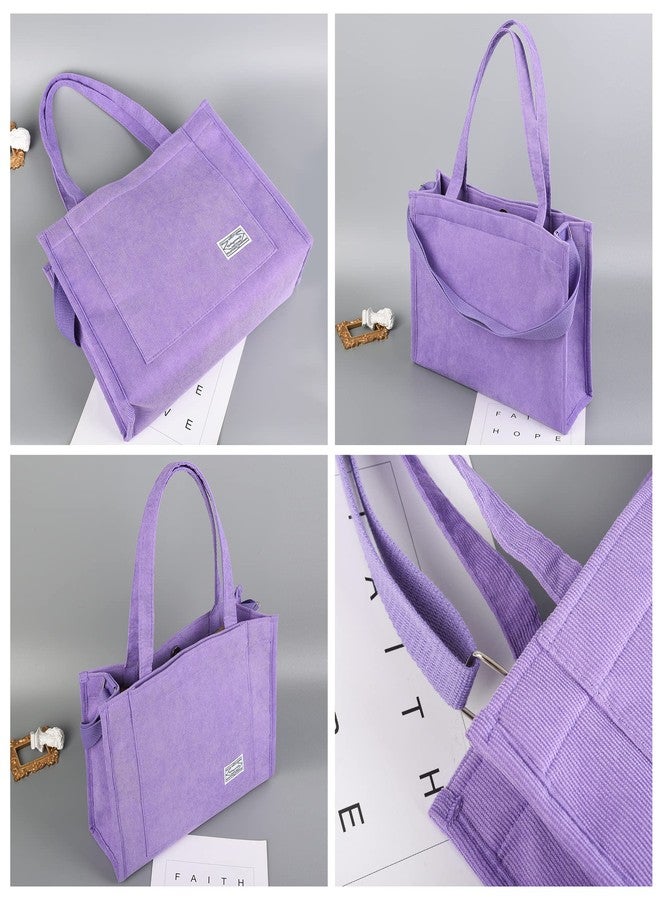Valleycomfy Vintage Casual Corduroy Tote Bags Women Hobo Crossbody Bag Purse for Women Travel Shoulder Bags Handbags Eco Bag, Purple, Large - Image 5