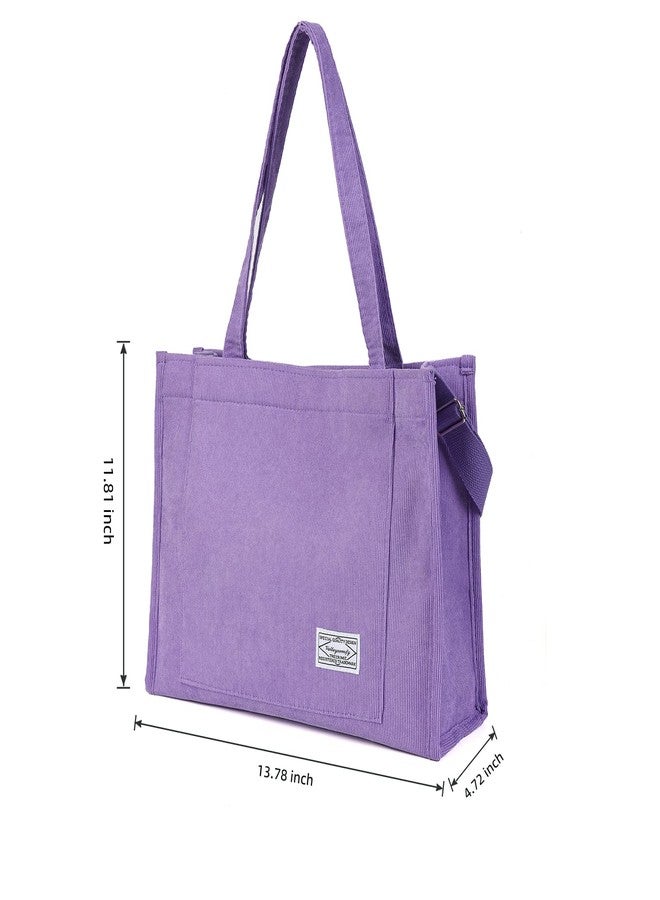 Valleycomfy Vintage Casual Corduroy Tote Bags Women Hobo Crossbody Bag Purse for Women Travel Shoulder Bags Handbags Eco Bag, Purple, Large - Image 4