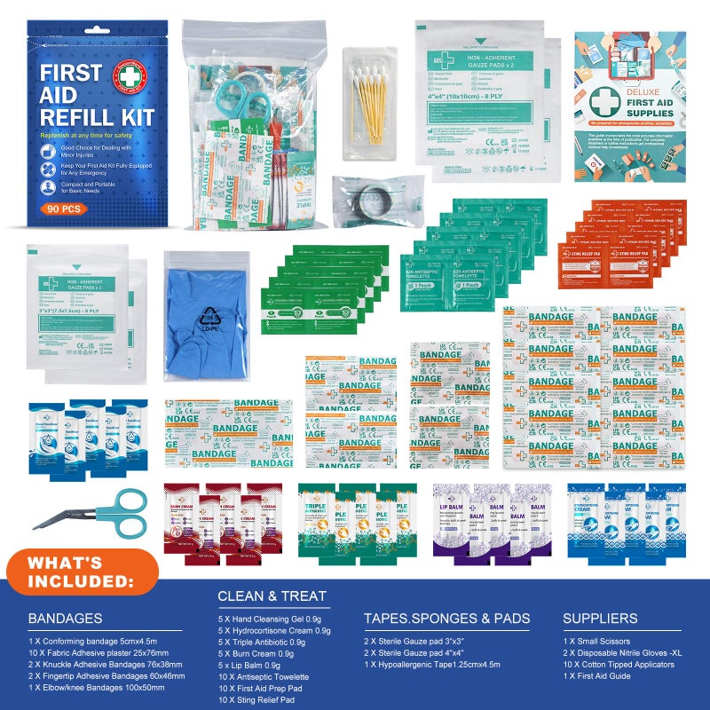 SuccorWare 90 Pieces First Aid Refill Kit - Wound Care Kit Includes Bandages for Home, Travel, Hiking - Portable Replacement Kit for First Aid Medical Suppliesï¼ˆ2 Setï¼‰ - Image 2