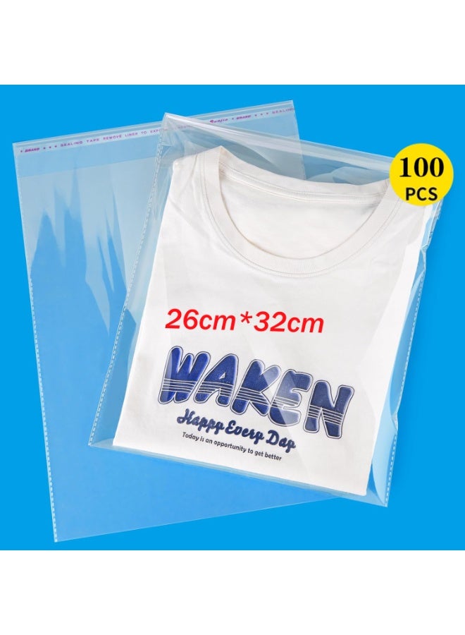 Neonix 100 Count 26 X 32cm Clear Cellophane Bags, Self Sealing Bags, Resealable Cello Bags for Packaging Clothing & T Shirts - Reinforced - Image 1