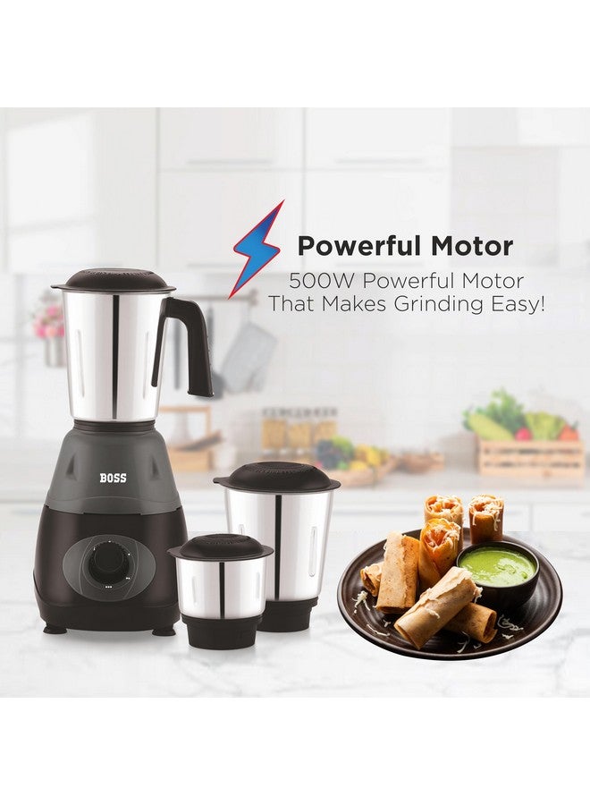 BOSS خلاط بوس برافو 500 واط مع محرك قوي، تصميم فريد لكسر التدفق وحماية من التحميل الزائد (3 أوعية من الفولاذ المقاوم للصدأ، بيج) - Image 4