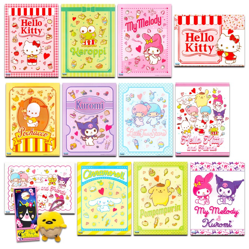 Hello Kitty Poster Set - Hello Kitty Room Decor Bundle with 12 Hello Kitty Wall Art Posters Plus Hello Kitty Keychain  More  Hello Kitty Posters for Walls