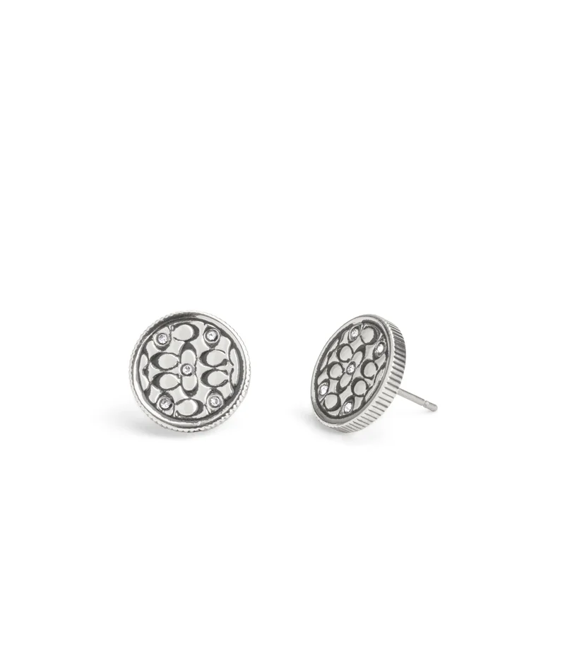 COACH Signature Quilted Coin Stud Earrings