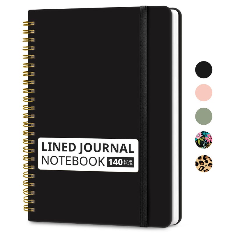Taja Lined Spiral Journal Notebook for Women & Men, 140 Pages, College Ruled Hardcover Notebook for Work & Note Taking, Journals for Writing, A5(6"x8") - Black - Image 1