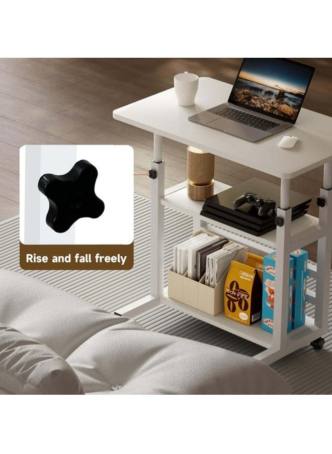 GGEROU - Adjustable Home Office Desk Portable Study Computer Rolling Desk for Small Spaces Movable Sofa Side Bed Table on Wheels Student Small Standing Laptop Desk with Storage White - Image 1