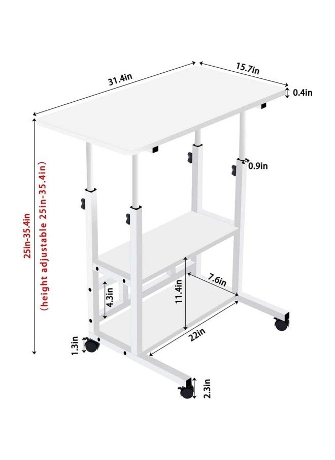 GGEROU - Adjustable Home Office Desk Portable Study Computer Rolling Desk for Small Spaces Movable Sofa Side Bed Table on Wheels Student Small Standing Laptop Desk with Storage White - Image 1