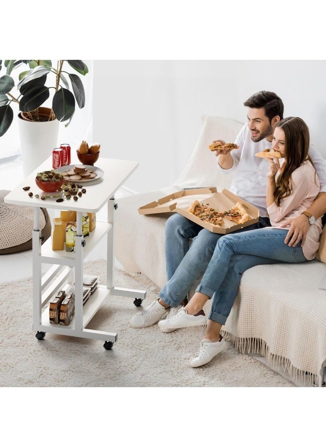 GGEROU - Adjustable Home Office Desk Portable Study Computer Rolling Desk for Small Spaces Movable Sofa Side Bed Table on Wheels Student Small Standing Laptop Desk with Storage White - Image 1