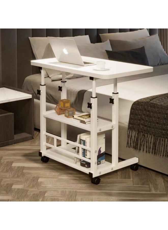 GGEROU - Adjustable Home Office Desk Portable Study Computer Rolling Desk for Small Spaces Movable Sofa Side Bed Table on Wheels Student Small Standing Laptop Desk with Storage White - Image 1