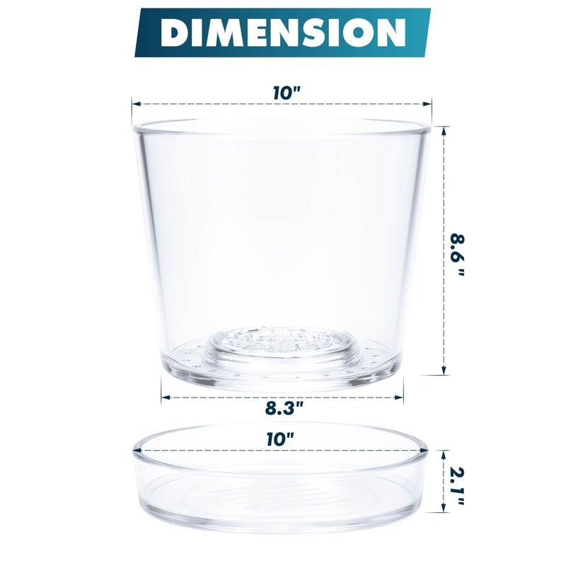 Phoenix Vine 10 Inch Clear Acrylic Planter Pot with Tray, Orchid Pot with Drainage Holes, Deep Saucer for Bottom Watering, Transparent Containers for Indoor Plants, Herbs, Set of 1, 91-A-H-1 - Image 3