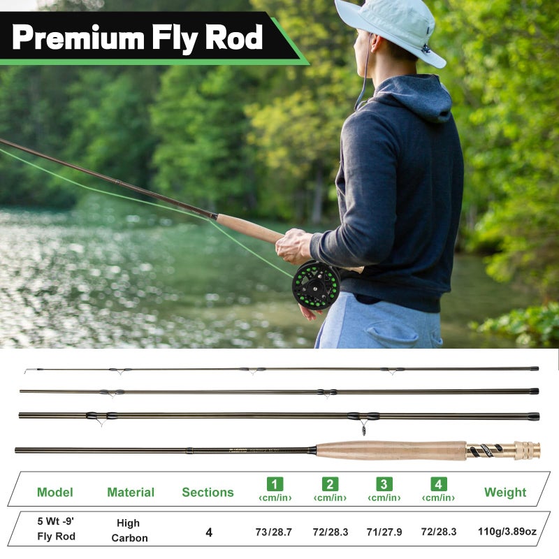 PLUSINNO Fly Fishing Rod and Reel Combo, 4 Piece Lightweight Ultra-Portable Graphite Fly Rod 5/6 9â€™ Complete Starter Package with Carrier Bag - Image 4