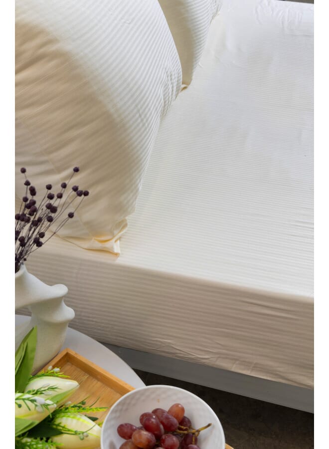محلة ملاية سرير بأستك - ساتان Ivory -180 *200 +35 cm - قطن مصري 100% - Image 1