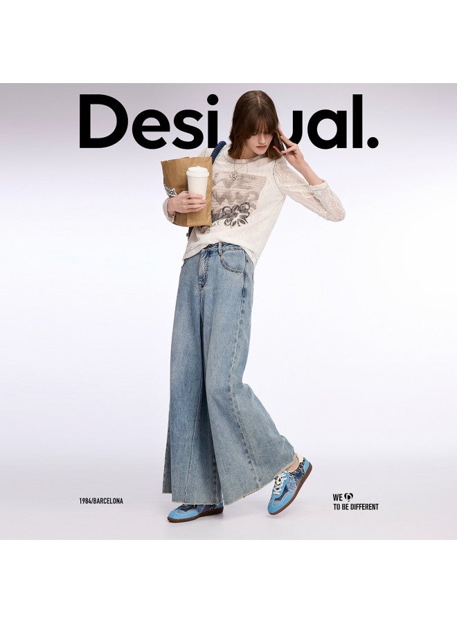 DESIGUAL women's Long Sleeve T-shirt With Lace Fabric And Hand-painted Print, Spring/summer 2025 Collection - Image 3