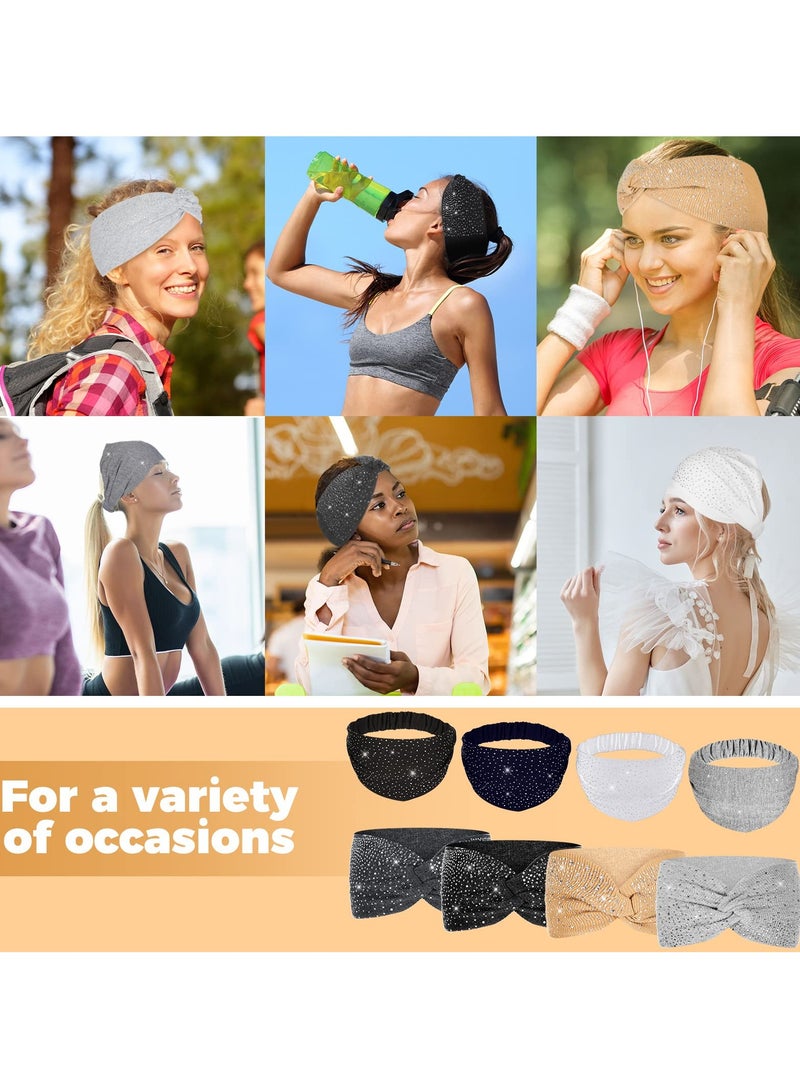 Loquat 8 Pcs African Head Wraps for Black Women Rhinestone Twisted Headbands Crystal Wide Headbands Bling Twist Head Bands Glitter Elastic Head Turban for Girls Sport Yoga Valentines Day Gifts, 2 Styles - Image 3