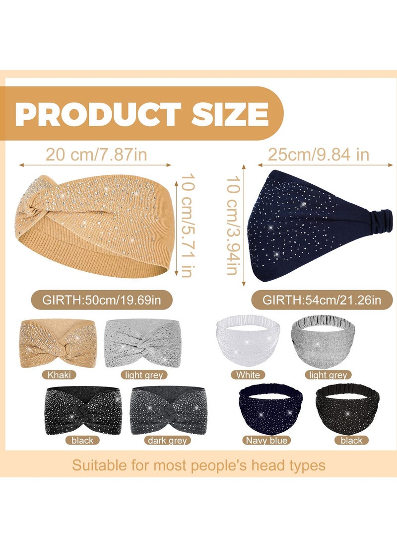 Loquat 8 Pcs African Head Wraps for Black Women Rhinestone Twisted Headbands Crystal Wide Headbands Bling Twist Head Bands Glitter Elastic Head Turban for Girls Sport Yoga Valentines Day Gifts, 2 Styles - Image 2