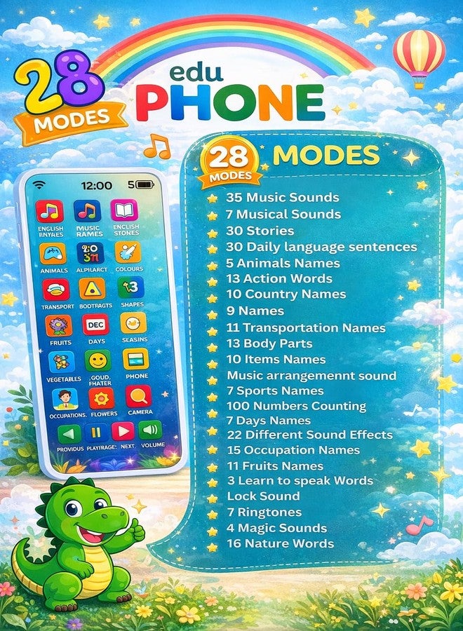 Zyamalox Learning mobile phone educational toy for kids alphabet learning toy early learning toy preschool toy with books style interactive features with 10 indian languages chargable (Assorted Print) - Image 2