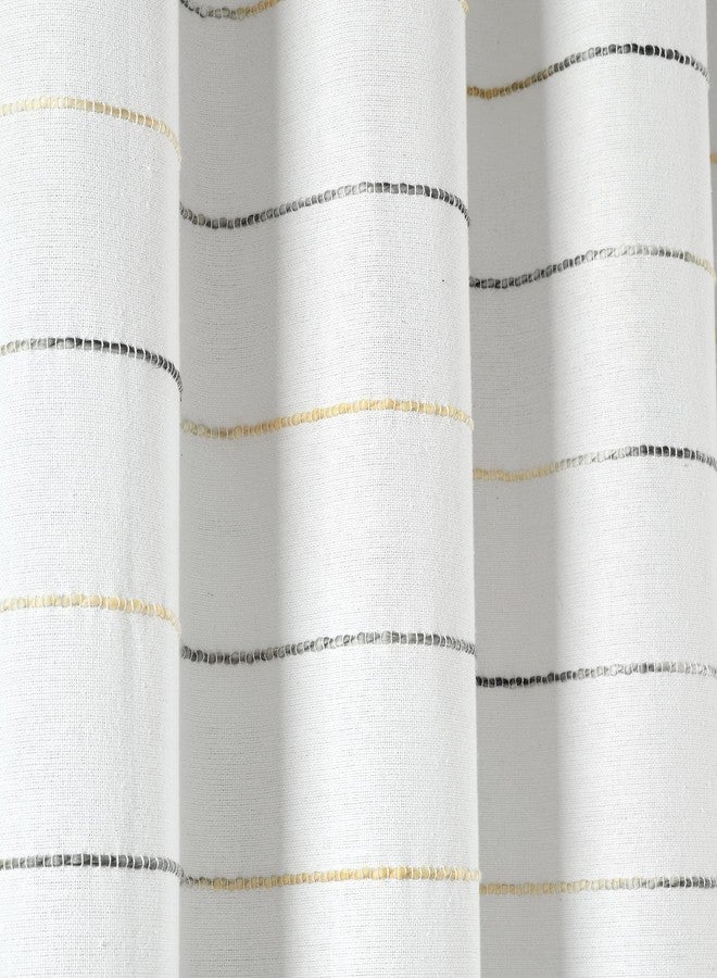 لاش ديكور ستارة حمام من القطن المصبوغ بخيوط مخططة بألوان متدرجة من لوش ديكور، 72 بوصة عرضًا × 72 بوصة طولًا، أزرق داكن ومتعدد الألوان - ستائر حمام من القماش - ستارة حمام مخططة - ديكور ريفي وساحلي - Image 5