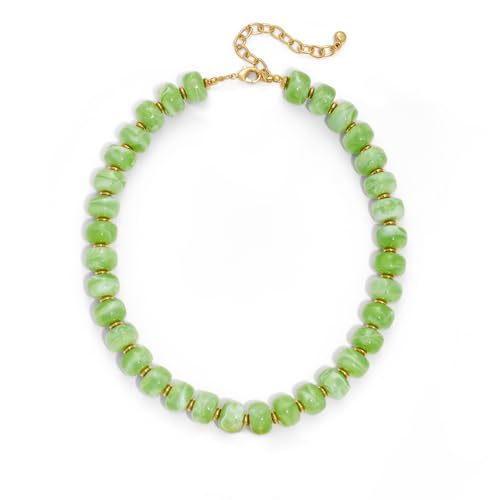 HolidayQbee Beaded Necklace for Women Boho Bead Gemstone Chunky Necklace Big Bead Necklace Fashion Trendy Summer Olive Green Stone Beaded Necklaces Jewelry Gifts - Image 1