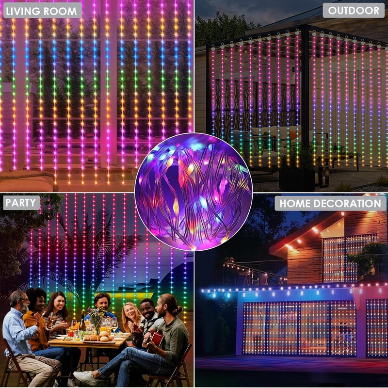 Gesto أضواء ستارة ذكية RGB USB 5V – 300 مصباح LED مقاوم للماء مع 16 مليون لون، مزامنة موسيقية، تحكم عبر التطبيق | أضواء زخرفية للشرفة، الحديقة وزينة ديوالي (10 × 10 قدم) - Image 5
