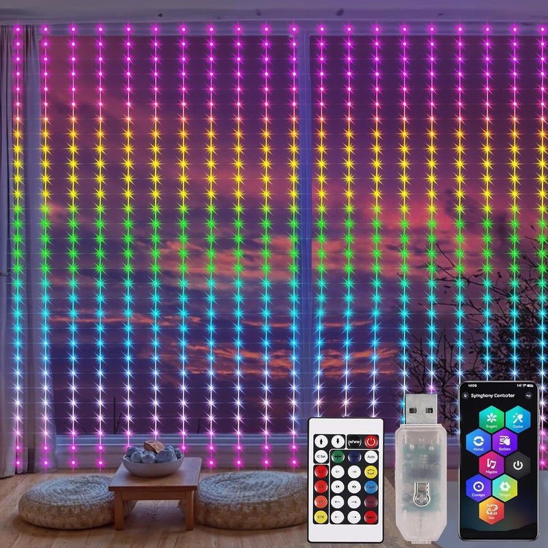 Gesto أضواء ستارة ذكية RGB USB 5V – 300 مصباح LED مقاوم للماء مع 16 مليون لون، مزامنة موسيقية، تحكم عبر التطبيق | أضواء زخرفية للشرفة، الحديقة وزينة ديوالي (10 × 10 قدم) - Image 1