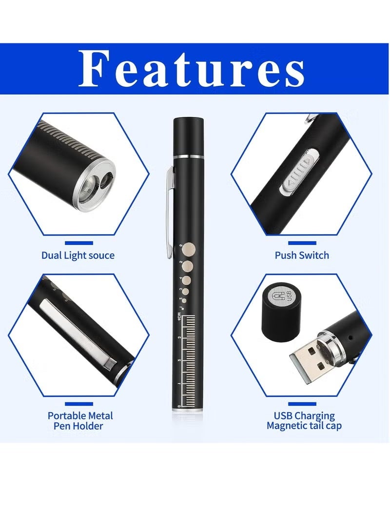 Pen Light, Reusable LED Pen Light for Student Doctor Nurse with 2 LED Light Sources, USB Rechargeable, Super Warm Bulb, Pocket Clip (Black, 1 Piece) - Image 4