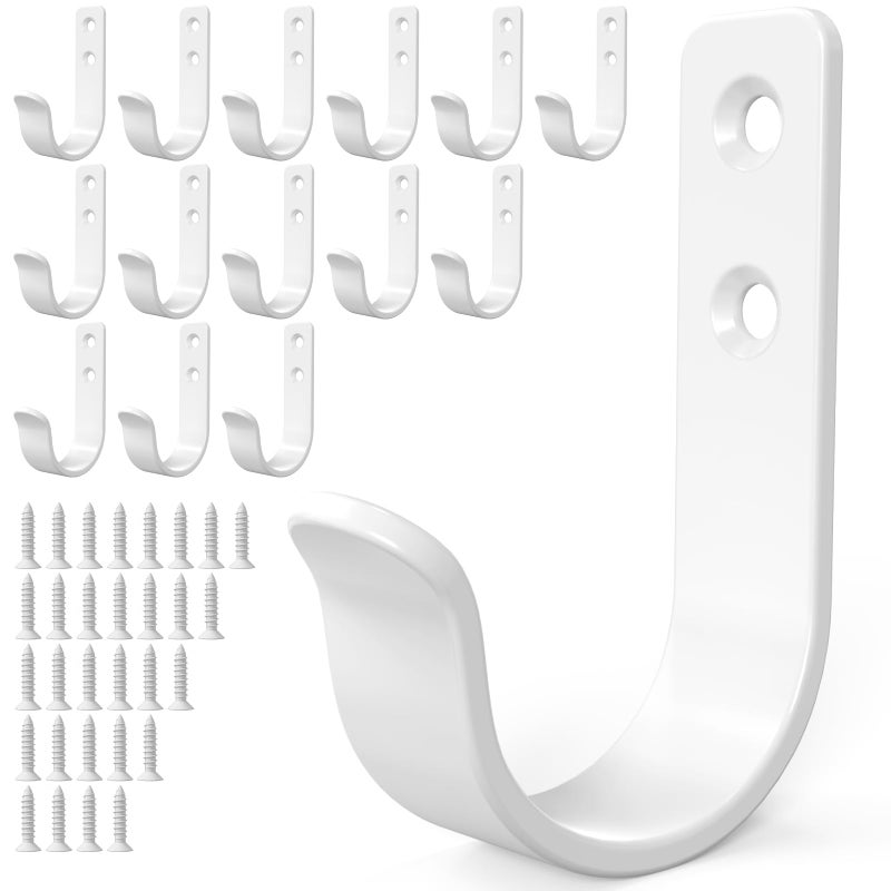 PRIGVOT 15-Pack White Metal Wall Hooks, Heavy Duty Screw-in Coat Hooks Wall Mounted for Hanging Towel, Clothing, Robe, Single Hooks for Bathroom, Entryway, Garage Organization - Image 1