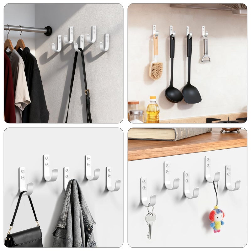 PRIGVOT 15-Pack White Metal Wall Hooks, Heavy Duty Screw-in Coat Hooks Wall Mounted for Hanging Towel, Clothing, Robe, Single Hooks for Bathroom, Entryway, Garage Organization - Image 4