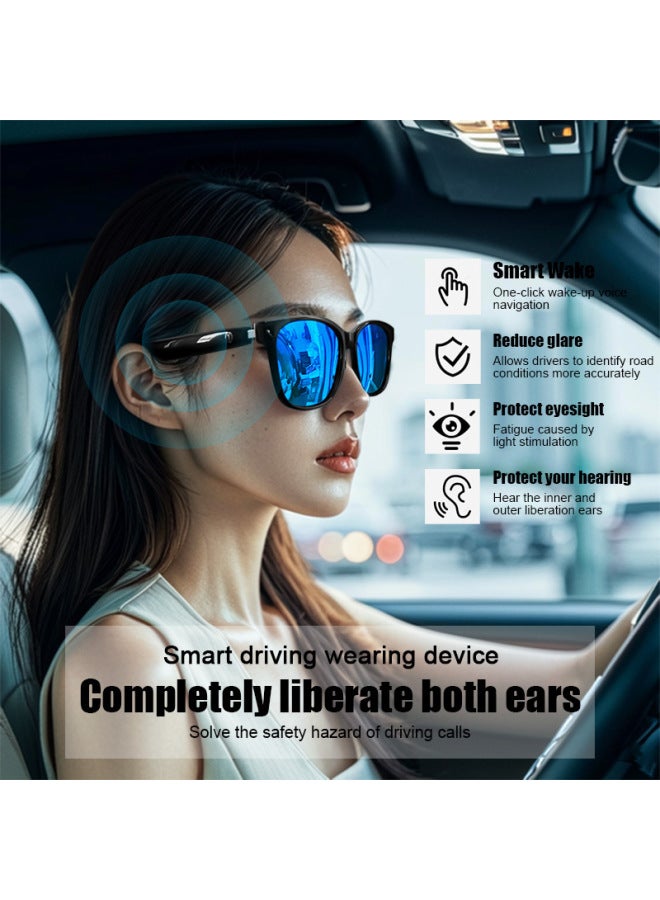 نظارات صوتية ذكية عبر الحدود تعمل بالبلوتوث وموسيقى ونظارات شمسية زرقاء جديدة مضادة للأشعة فوق البنفسجية للاستماع إلى الأغاني - اللون: Gs08 عيون ذكية زرقاء - Image 1
