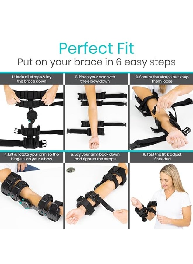 Adjustable Elbow Brace with Hinges – ROM Stabilizer Support for Injured Arm, Shoulder Strap Included, Pain Relief & Post-Surgery Recovery, Right Arm - Image 3