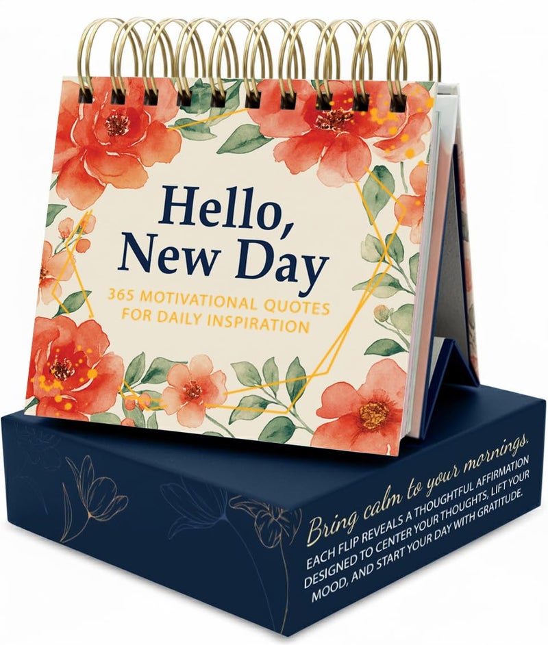 Only Zest "Hello, New Day" Perpetual Calendar—365 Daily Affirmations for Women, Desk Motivational Quotes, Compact Flip 5.1×5" Easel Stand, Undated Use Any Year, Gift-Boxed for Birthdays, Mother's Day - Image 1