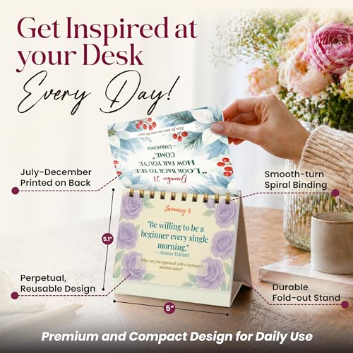 Only Zest "Hello, New Day" Perpetual Calendar—365 Daily Affirmations for Women, Desk Motivational Quotes, Compact Flip 5.1×5" Easel Stand, Undated Use Any Year, Gift-Boxed for Birthdays, Mother's Day - Image 3